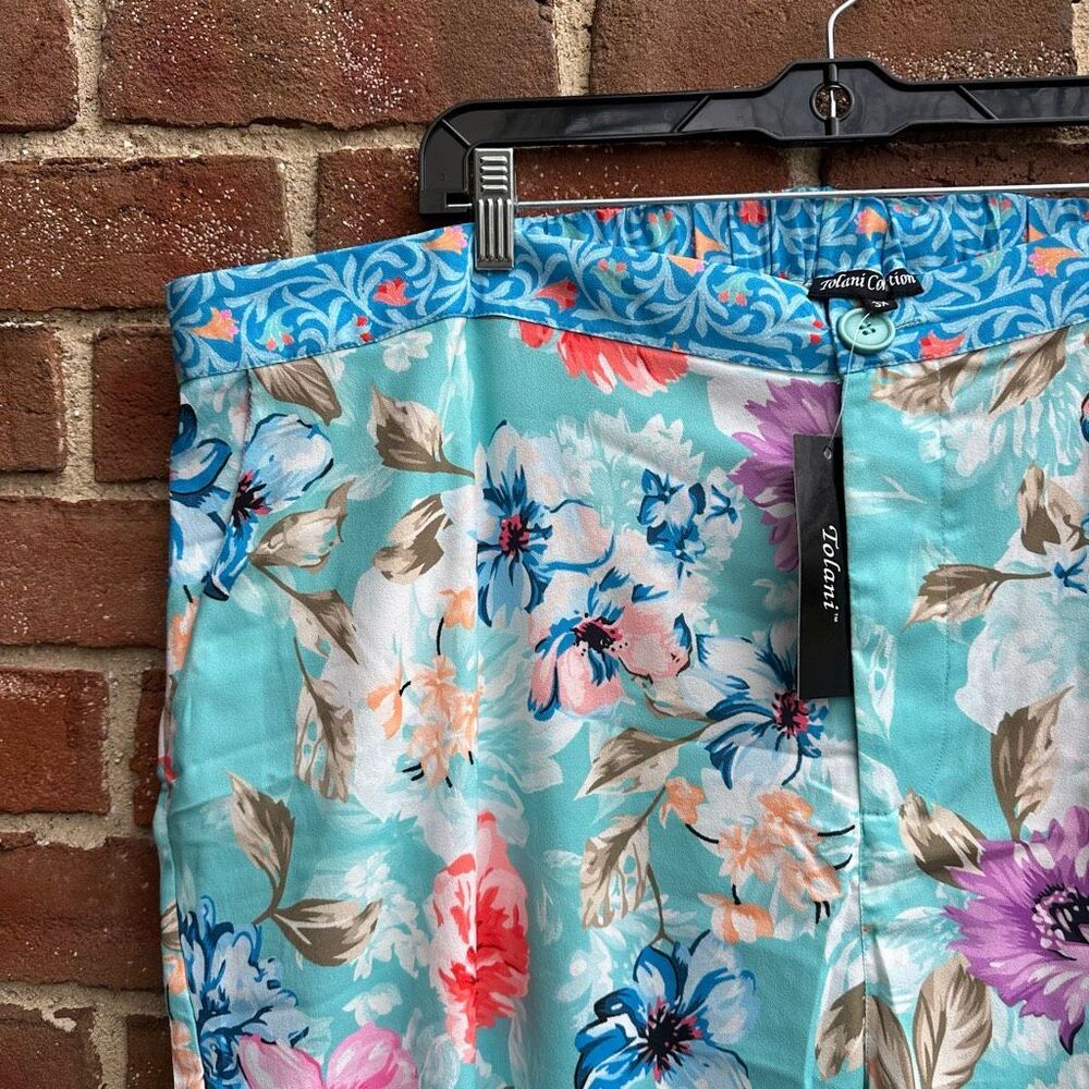 Tolani $198 Floral Print Straight Leg Pants Elastic Waist Pockets Women’s 3X NEW - Picture 11 of 13